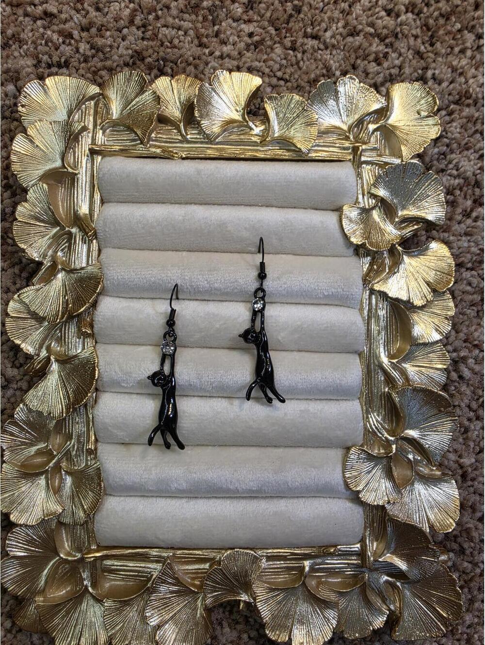 Cute Black Cat Dangle Earrings with Rhinestone Accent - Picture 3 of 3